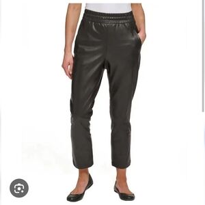 DKNY Women's Pants Faux Leather High Rise  Straight Leg Jeans Black Size…